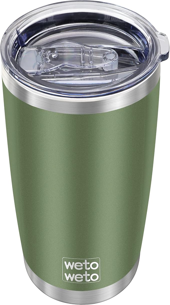 WETOWETO 20oz Insulated Stainless Steel Tumbler, Double Wall Vacuum Travel Coffee Mug, Leak-Proof Tumbler Cup for Home Office Travel (Army Green, 1 Pack) by Wetoweto