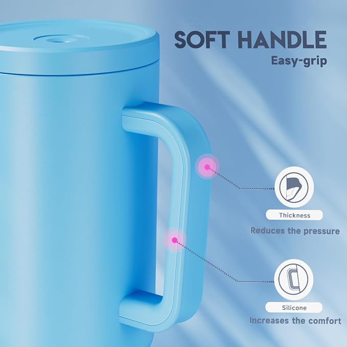 Meoky 40 oz Tumbler with Handle and Straw: Stainless Steel Insulated Tumbler with Lid and Straw - 100% Leak Proof Tumbler for Car Cup Holders - Travelers Commuters Workers, Blue - Image 6