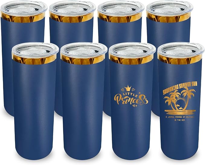 20 oz Skinny Tumblers Stainless Steel Tumbler with Lid and Straw Double Wall Vacuum Insulated Coffee Mug 20oz Powder Coated Cup for Hot and Cold Drinks(Navy,8 pack) by FunTrans