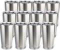 20oz Stainless Steel Tumbler Bulk with Lid, Travel Mug - Double Wall Vacuum Powder Coated Cup - Stainless steel, 12 Pack by Unknown