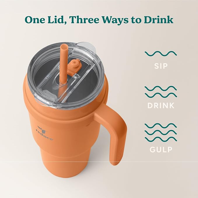 REDUCE 40 oz Stainless Steel Tumbler with Handle - Dual-Wall Vacuum Insulated Travel Mug, Sweat-Proof Lid & Reusable Straw - Keeps Drinks Cold for 24 Hrs, Fits Cupholders, Dishwasher Safe - Papaya - Image 5