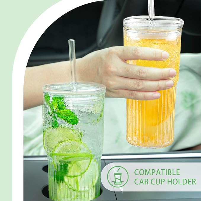 Luiaiog Glass Cups with Lids and Glass Straws, High Borosilicate 20OZ Tumblers (2Pcs) for Coffee, Tea, Juice, Smoothies, Hot/Cold Drinks at Home, Office - Image 5