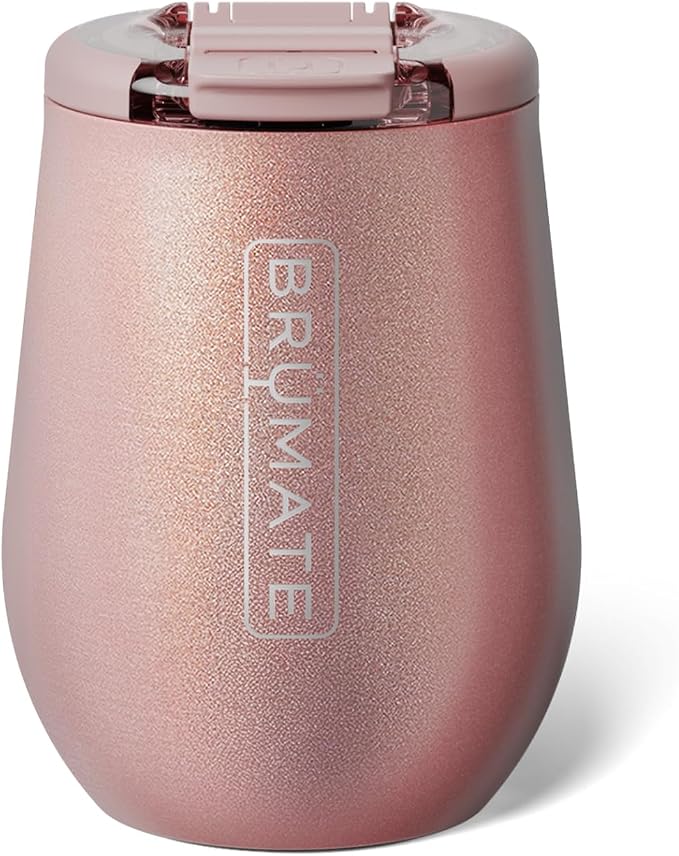 BrüMate Uncork'd 14oz 100% Leakproof Insulated Wine Tumbler | Locking Lid | Insulated Stainless Steel Wine Glass | Perfect For Travel & Outdoors | BPA-Free (Glitter Rose Gold) by Br%C3%BCMate