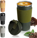 YINBAOGE Upgraded Insulated Travel Coffee Mug, Spill Proof & Leak Proof, Portable Camping Stainless Steel Tumbler, Reusable Thermal Coffee Cup with Lid for Hot & Cold Drinks (4th-Green, 15OZ) by YINBAOGE