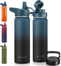 CIVAGO 22 oz Insulated Water Bottle With Straw, Stainless Steel Sports Water Flask Cup with 3 Lids (Straw, Portable Spout and Handle Lid), Double Walled Travel Thermal Canteen Mug, Indigo Black by CIVAGO