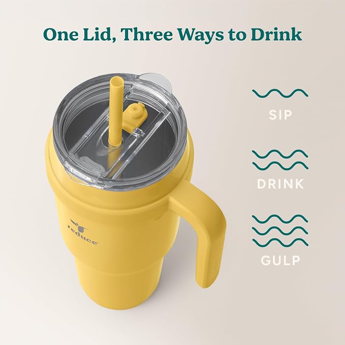 REDUCE 40 oz Stainless Steel Tumbler with Handle - Dual-Wall Vacuum Insulated Travel Mug, Sweat-Proof Lid & Reusable Straw - Keeps Drinks Cold for 24 Hrs, Fits Cupholders, Dishwasher Safe - Pineapple - Image 5