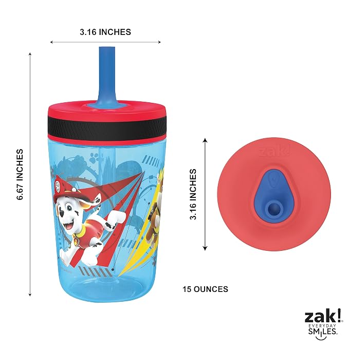 Zak Designs Kelso Tumbler 15 oz Set (Paw Patrol - Chase & Marshall 2pc Set) Toddlers Cups Leak-Proof Screw-On Lid with Straw Made of Durable Plastic and Silicone, Perfect Cup for Kids - Image 8