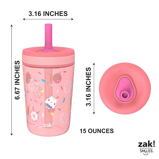 Zak Designs Gabby's Dollhouse Kelso Toddler Cups For Travel or At Home, 15oz 2-Pack Durable Plastic Sippy Cups With Leak-Proof Design is Perfect For Kids Cakey Cat, Mercat - Image 8