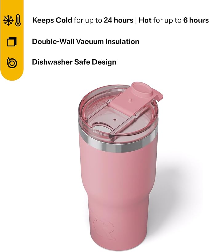 RTIC 20oz Essential Tumbler with Lid, Ceramic Lined, Insulated, Stainless Steel, Metal, Double Wall Vacuum-Insulation, Travel Cup for Iced Coffee, Tea, Hot and Cold Drink, Dusty Rose - Image 3