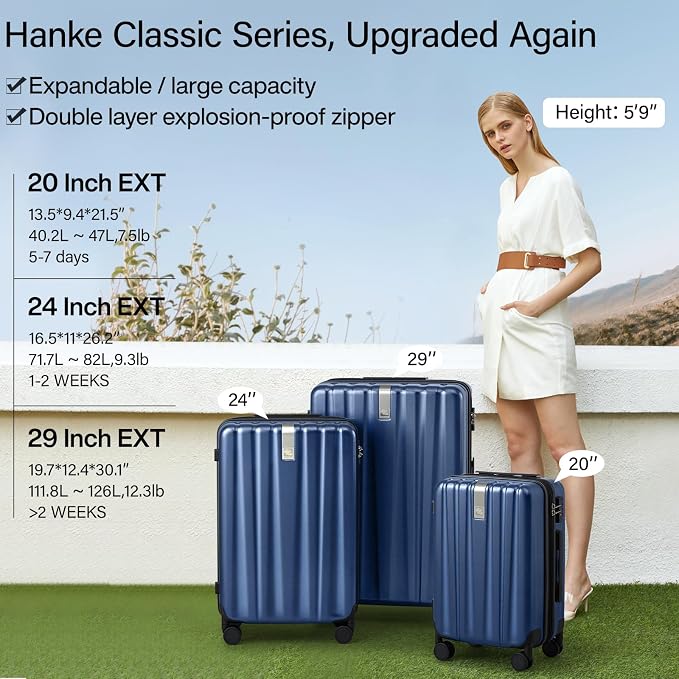 Hanke Expandable Hardshell Luggage Sets 3 piece Carry On Luggage - Image 2