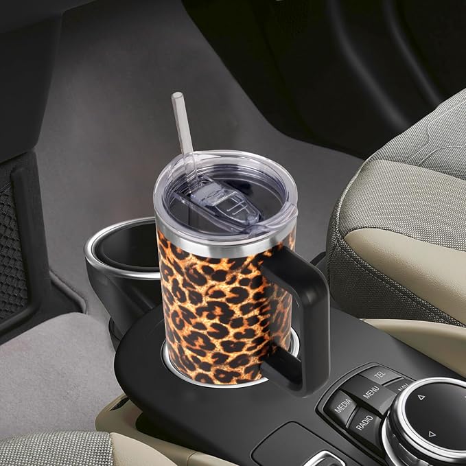 SYACOT 40 oz Tumbler with Handle and Straw Stainless Steel Insulated Tumbler Leak Proof Lid and Straw Lid Reusable Travel Mug Coffee Mug Cup Dishwasher Safe Keep Drinks Cold and Hot (Leopard) - Image 5