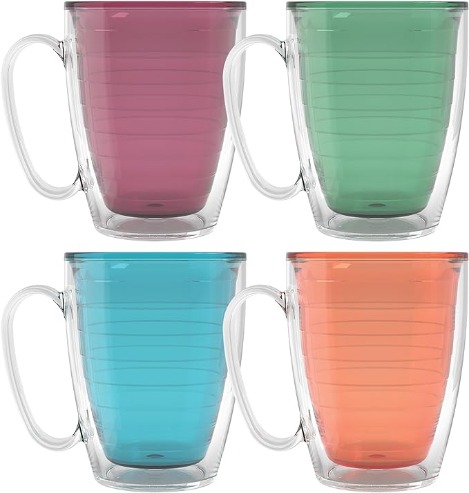 Tervis Clear & Colorful Tabletop - Bright Colors Mug Collection Made in USA Double Walled Insulated Tumbler Travel Cup Keeps Drinks Cold & Hot, 16oz Mug - 4pk, Assorted by TervisTumblerCompany