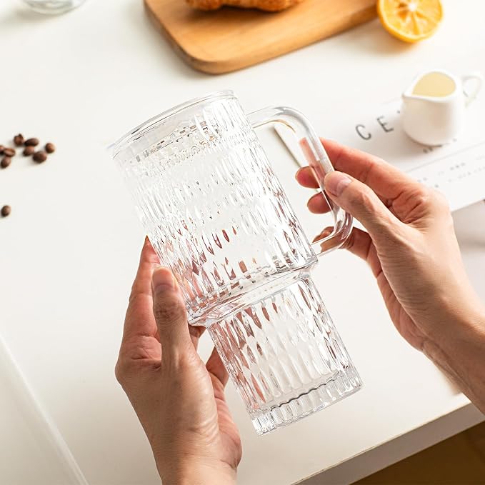 INSETLAN 26oz Raindrop Glass Tumbler with Handle and Lid, Set of 2 – Reusable Iced Coffee Cups with Lids, Clear Glass Cups with Straw for Coffee, Smoothies, Tea, Juice – Perfect for any Occasion - Image 9