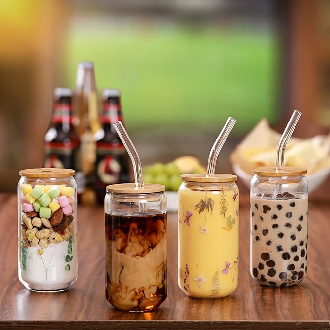 2 Pack Glass Cups with Bamboo Lids and Straws 16 oz, Gifts for Women, Drinking glasses set, Iced Coffee, Tea Cup, Cute Aesthetics Tumbler Cup, Mothers Day, Birthday Gifts for Her Mom - Image 4