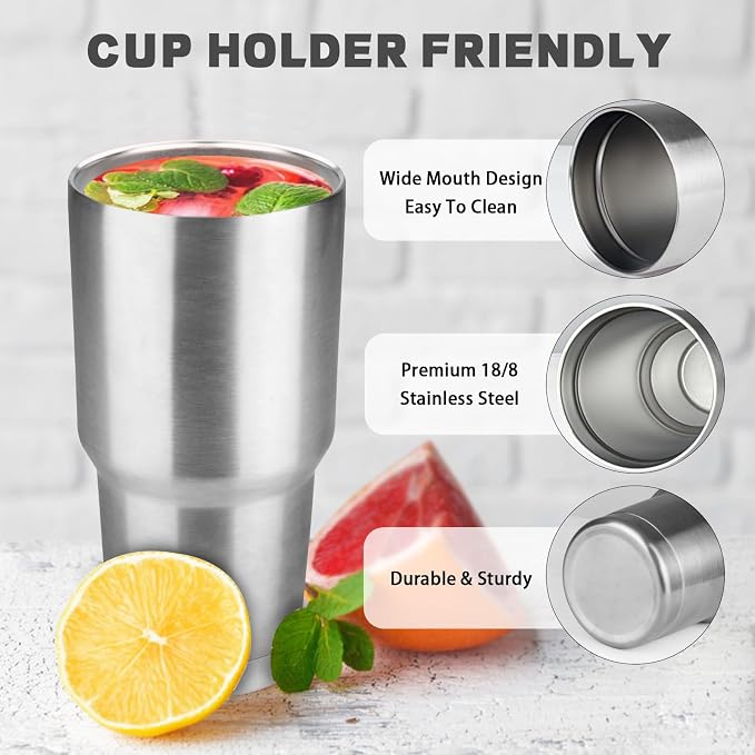30 oz Tumbler with Lids and Straws, Stainless Steel Insulated Coffee Tumbler, Double Wall Vacuum Insulated Travel Mug Cup, Leakproof Thermal Coffee Cup for Hot and Cold Drinks(Silver) - Image 3