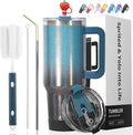 30 oz Shiny Tumbler with Handle and Straw,Stainless Steel Tumbler with Lid and Straw,Insulated Travel Mug(Cold for 34 Hours),Water Bottle for Iced Tea,Coffee (Black Blue) by Watersy