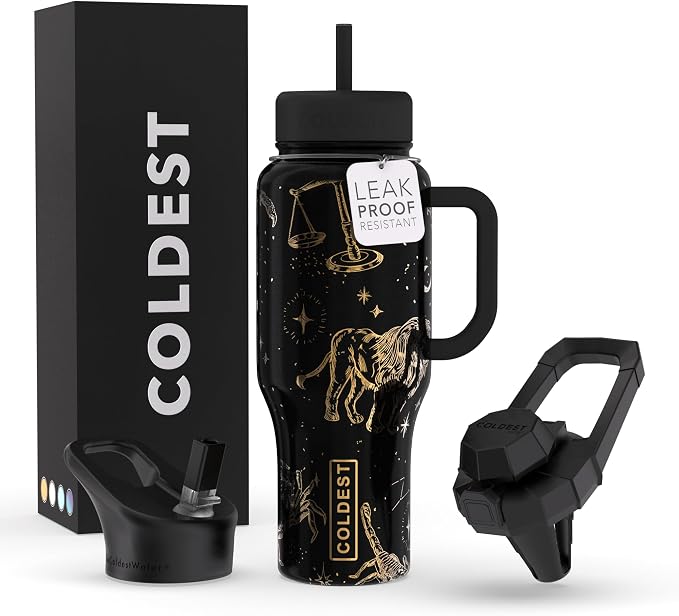 Coldest Tumbler with Handle and Straw, 100% Leak Proof Insulated Tumbler with Lid and Straw (3 Lids), Stainless Steel Tumblers for Women & Men, Cup Holder Friendly, 36 oz (Across Universe) by Coldest