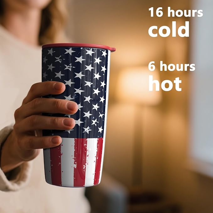 TILUCK 20 oz Insulated Tumbler with BPA-Free Lid, Stainless Steel Vacuum Travel Coffee Mug, Double Wall Coffee Tumbler（20oz，RedFlag） - Image 3