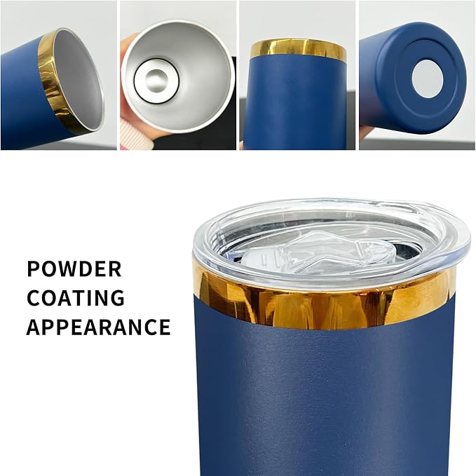 20 oz Skinny Tumblers Stainless Steel Tumbler with Lid and Straw Double Wall Vacuum Insulated Coffee Mug 20oz Powder Coated Cup for Hot and Cold Drinks(Navy,4 pack) - Image 3