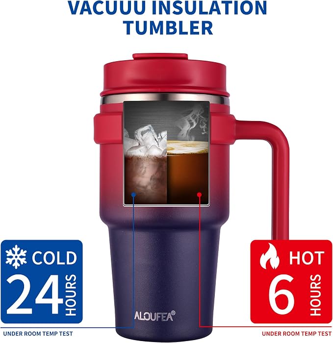 ALOUFEA 20 oz Insulated Coffee Mug Tumbler with Handle, Stainless Steel Travel Mug Tumbler with Lid and Straw,Double Wall Vacuum Leak Proof Ice Coffee Thermal Cup, Dark Rainbow - Image 4