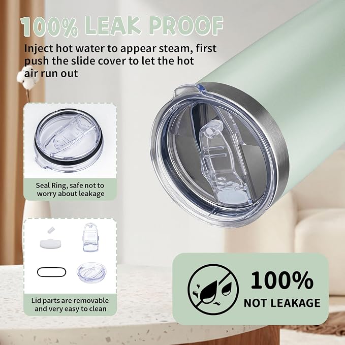 20 oz Tumbler with Lids and Straws, Stainless Steel Insulated Coffee Tumbler, Double Wall Vacuum Insulated Travel Mug Cup, Leakproof Thermal Coffee Cup for Hot and Cold Drinks (green tea) - Image 5