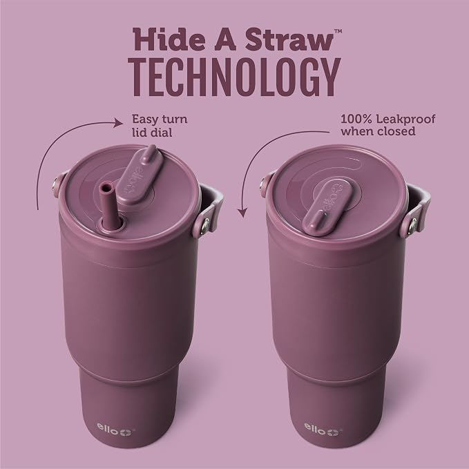 Ello Oasis Go+ 32oz Tumbler with Top Handle and Retracting Straw | Reusable Insulated Stainless Steel Cup, 100% Leakproof Water Bottle, 24 Hours Cold, Cup Holder Friendly For Travel | Wild Rasberry - Image 2