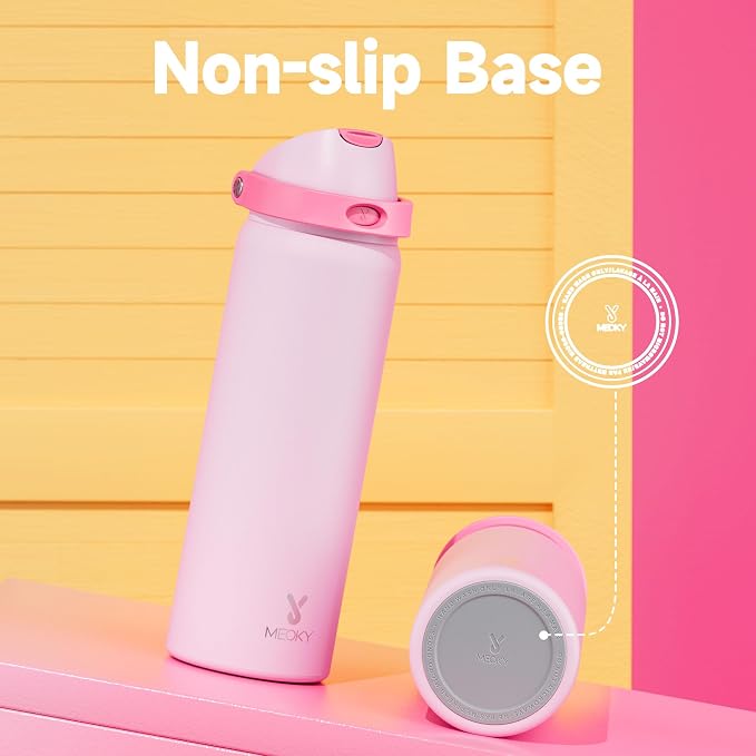 32 oz Insulated Water Bottle for Sports: Meoky Stainless Steel Water Bottle with 2-in-1 Straw and Spout Lid - Leak Proof, Cold for 24 Hours, Protective Silicone Base, BPA-Free for Women Gym, Blush - Image 8