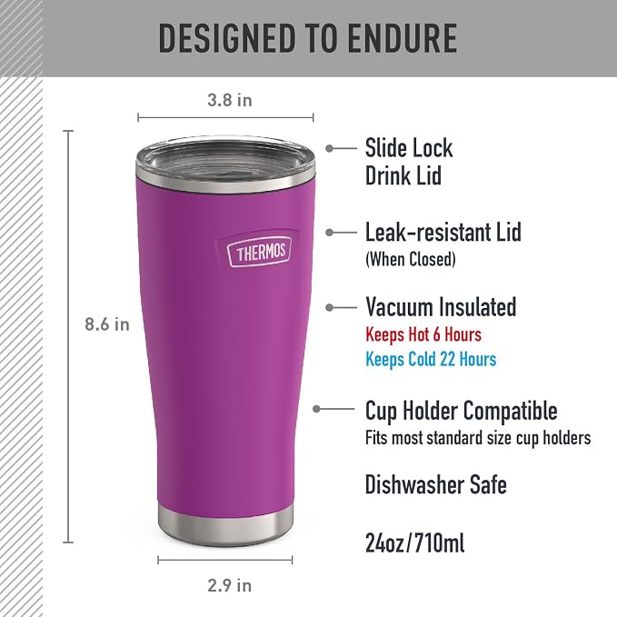 THERMOS ICON SERIES, Stainless Steel Tumbler with Slide Lock, 24 Ounce, Plum - Image 7