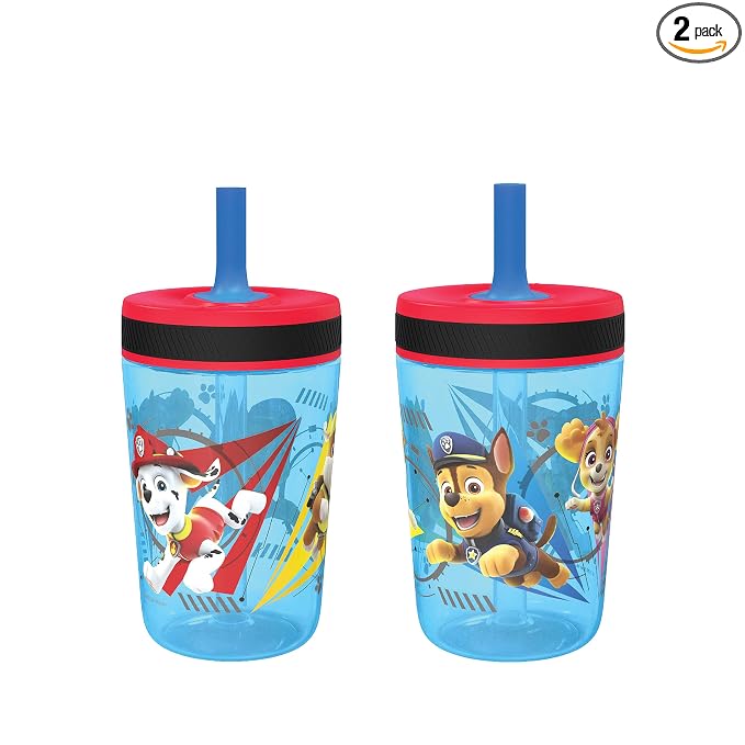 Zak Designs Kelso Tumbler 15 oz Set (Paw Patrol - Chase & Marshall 2pc Set) Toddlers Cups Leak-Proof Screw-On Lid with Straw Made of Durable Plastic and Silicone, Perfect Cup for Kids by ZakDesigns
