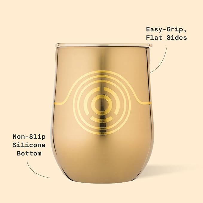 Corkcicle Stemless Insulated Wine Glass Tumbler - Beverages Cold 6 Hours & Hot 3 Hours - Stainless Steel - Easy-Grip - Summer Drinkware Gift - Keeps Drinks Ice - 12 oz - C-3PO - Image 4