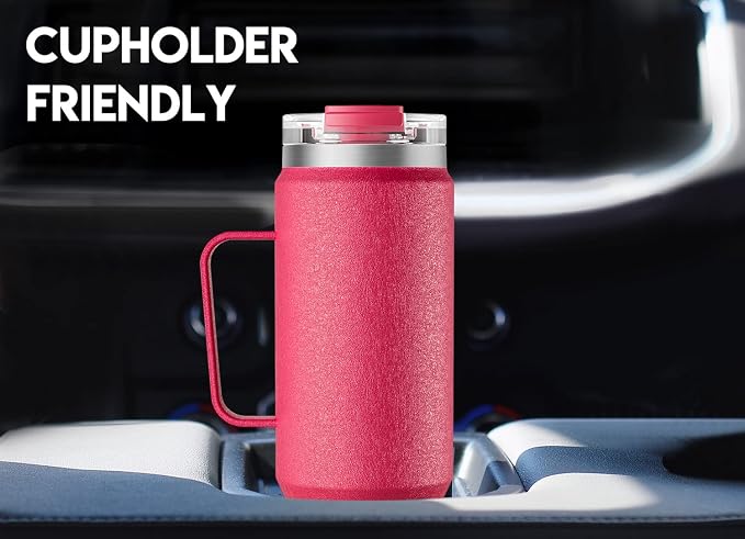 Meoky 40oz Tumbler with Handle, Stainless Steel Travel Mug with 2-in-1 Straw and Sip Lid, Vacuum Insulated Coffee Mug, 100% Leak Proof, Keeps Cold for 34 Hours or Hot for 10 Hours (Ruby) - Image 6