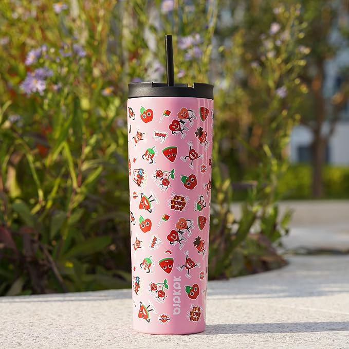 BJPKPK 22oz Stainless Steel Insulated Tumbler With lid And Straw Travel Coffee Thermal Tumblers Cup For Women And Men,Passionate Pink - Image 5