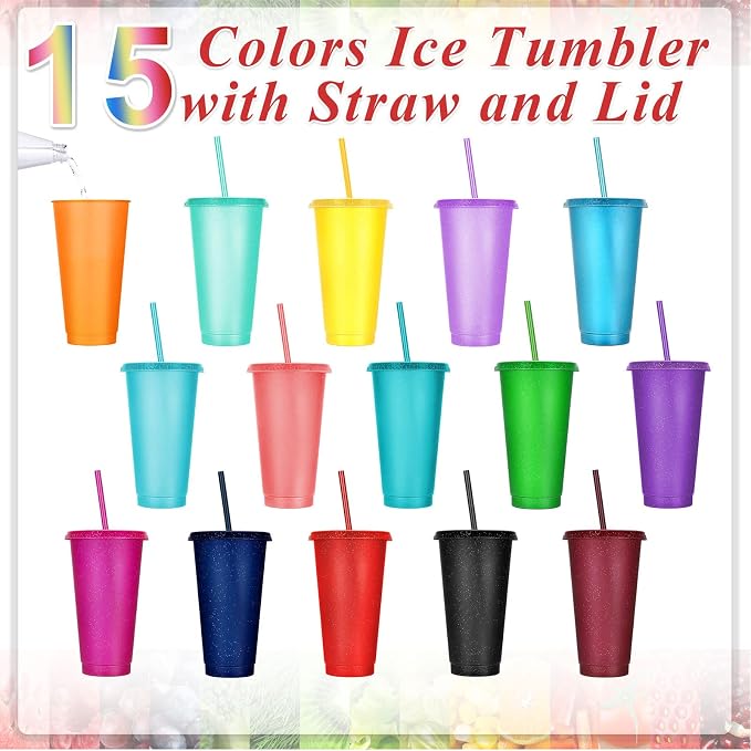 Honeydak 30pcs 24 oz Tumbler with Straw and Lid Gifts Bulk Reusable Plastic Cups Bulk Coffee Cups with Lids Gifts Water Bottle Iced Coffee Travel Mug for Parties Birthdays - Image 5