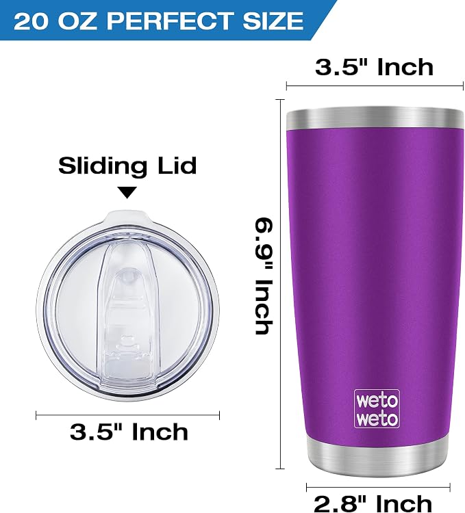 WETOWETO 20oz Insulated Stainless Steel Tumbler, Double Wall Vacuum Leak-proof Travel Coffee Mug, Powder Coated Water Cup (Purple, 1 Pack) - Image 3