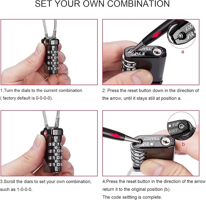 ZHEGE TSA Luggage Locks, Travel Locks TSA Approved, 4 Digit Cable Luggage Lock - Image 7