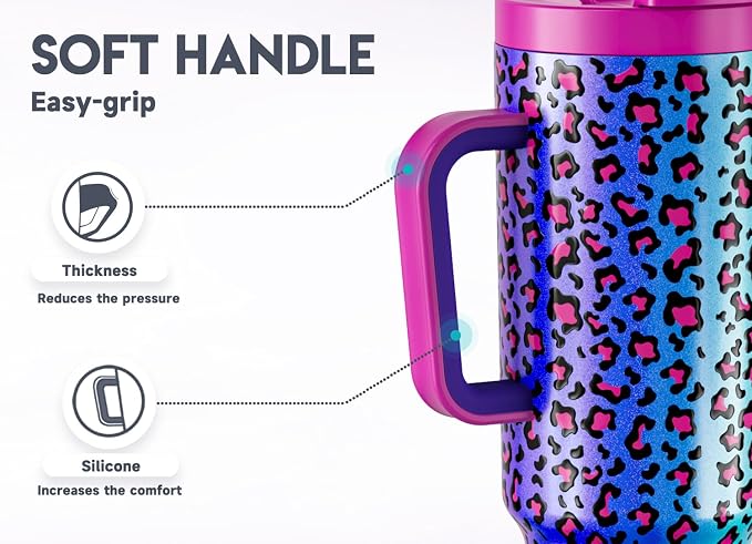 Meoky 40 oz Tumbler with Handle and Flip Straw, 100% Leakproof Tumbler with Lid and Straw, Stainless Steel Insulated Cup, Cupholder Friendly, Keeps Cold for 34 Hours (Celebration) - Image 7