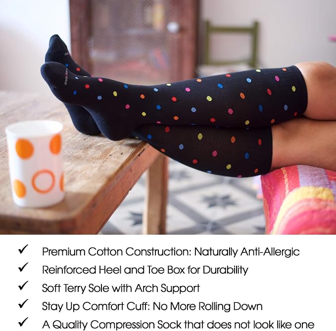 Cotton Compression Socks for Women & Men. 15-20 mmHg Support Knee-High Misty - Image 6