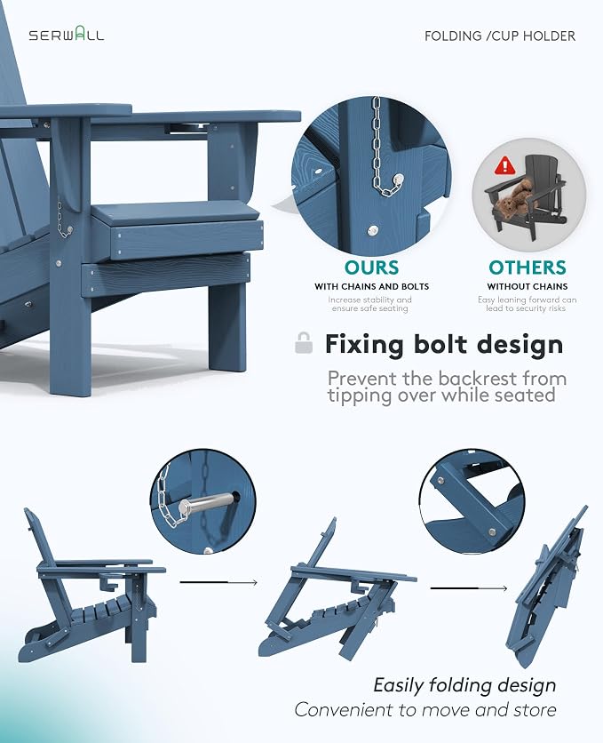 SERWALL Folding Adirondack Chair, HDPE Adirondack Chairs Set of 2, Plastic - Image 7