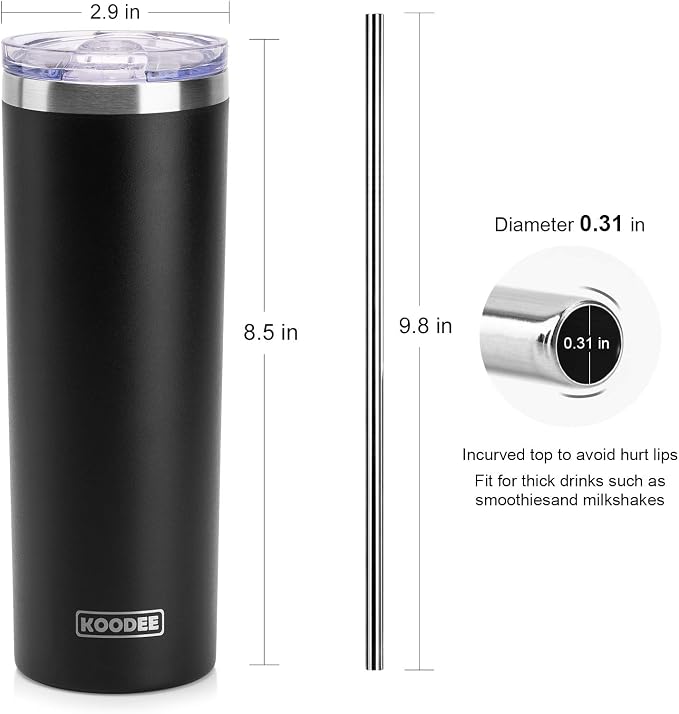 koodee Tumbler with Lid and Straw-20 oz Stainless Steel Vacuum Insulated Coffee - Image 5