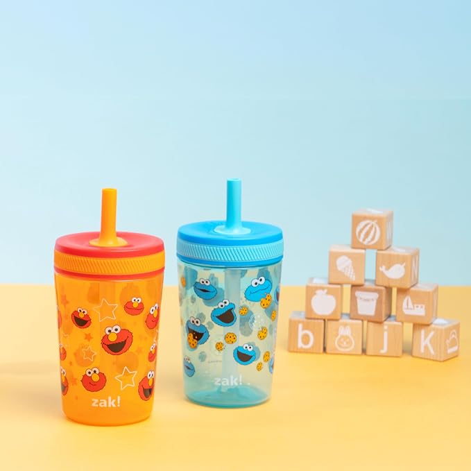 Zak Designs Sesame Street Kelso Toddler Tumblers For Travel or At Home, 15oz 2-Pack Durable Plastic Sippy Cups With Leak-Proof Design is Perfect For Kids (Elmo and Cookie Monster) - Image 9