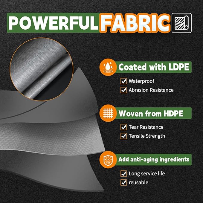 RAINDEWAY Tarps Heavy Duty Waterproof 30x60 Feet, 10 Mil Thick Multipurpose UV - Image 3