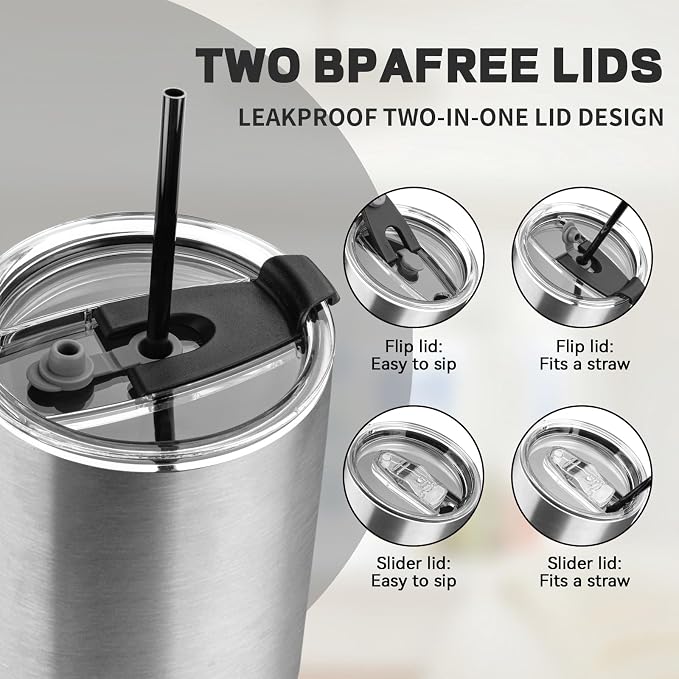 30 oz Tumbler with Lids and Straws, Stainless Steel Insulated Coffee Tumbler, Double Wall Vacuum Insulated Travel Mug Cup, Leakproof Thermal Coffee Cup for Hot and Cold Drinks(Silver) - Image 5