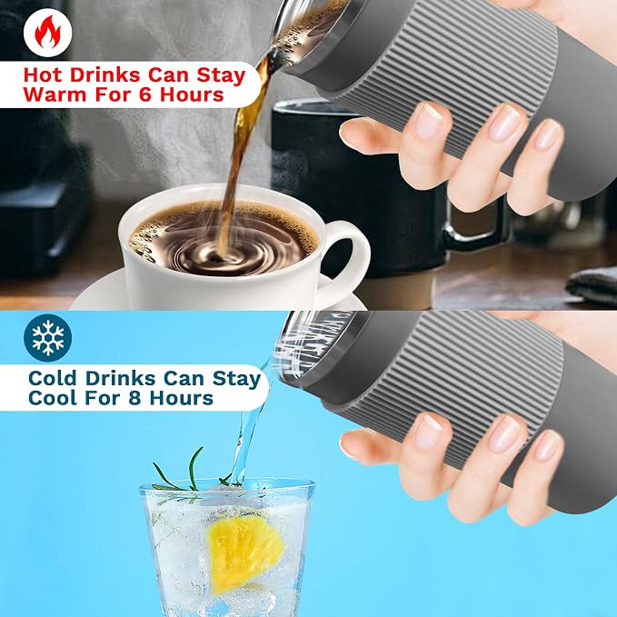 YINBAOGE Upgraded Insulated Travel Coffee Mug, Spill Proof & Leak Proof, Portable Camping Stainless Steel Tumbler, Reusable Thermal Coffee Cup with Lid for Hot & Cold Drinks(4th-Gray, 15OZ) - Image 4