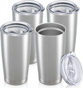 20 oz Tumbler with Lid Stainless Steel Insulated Tumblers Bulk Double Wall Vacuum Cups Powder Coated Travel Mug Keep Drinks Cold and Hot, Stainless Steel, 4 Pack by Orebigo