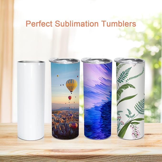 AGH 50 Pack Sublimation Tumblers Blank 20 OZ Straight Skinny Tumbler with Metal Straw, Stainless Steel Double Wall Insulated Tumbler for Tumbler Press Machine - Image 4