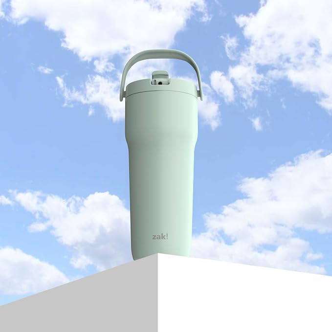 Zak Designs Sutton Travel Tumbler for On the Go, 30oz Stainless Steel with Vacuum Insulation, Straw Spout, Carry Handle for Cold Drinks (Icicle Mint Green) - Image 8