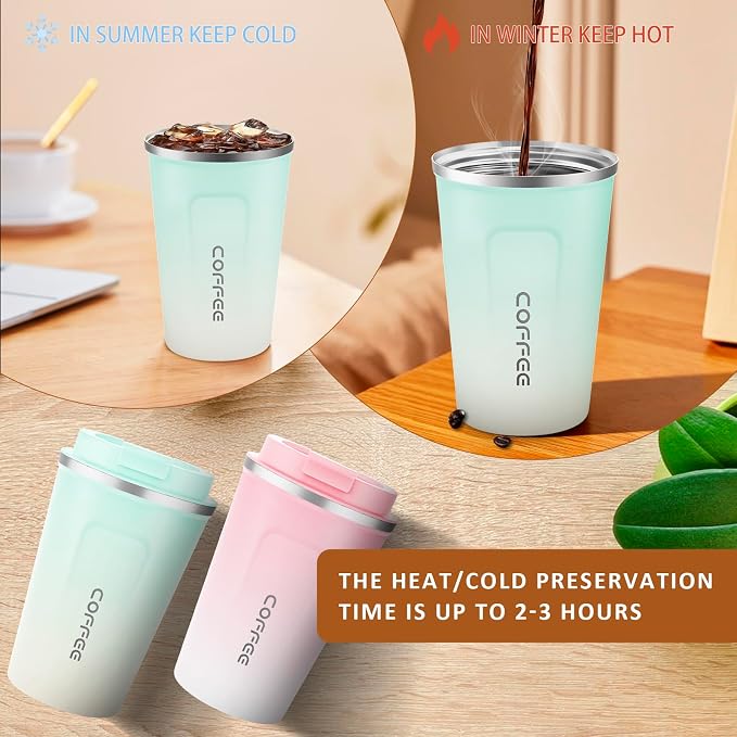 CS COSDDI 12 oz Stainless Steel Vacuum Insulated Tumbler - Coffee Travel Mug Spill Proof with Lid - Coffee Cups for Keep Hot/Ice Coffee,Tea and Beer (blue-white380ML) - Image 4