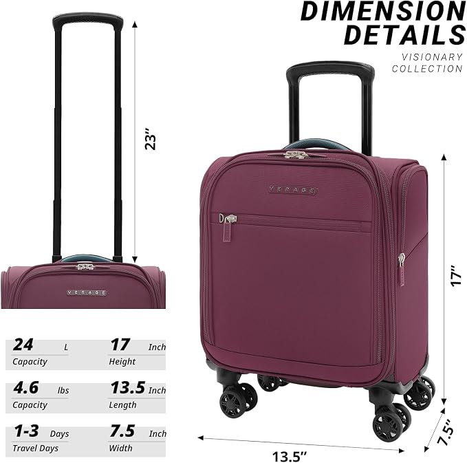 Verage Under Seat Luggage with Wheels, Softside Small Suitcase Spinner Carry On - Image 2