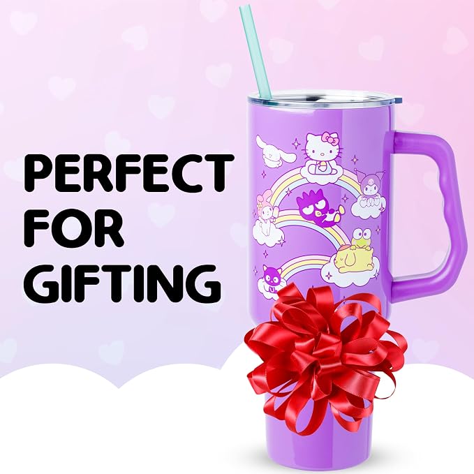 Silver Buffalo Sanrio Hello Kitty and Friends Featuring My Melody, Cinnamoroll, Kuromi, Chococat, Badtz-Maru, Keroppi, and Pompompurin Double Walled Stainless Steel Tumbler with Handle, 40 Ounces - Image 7
