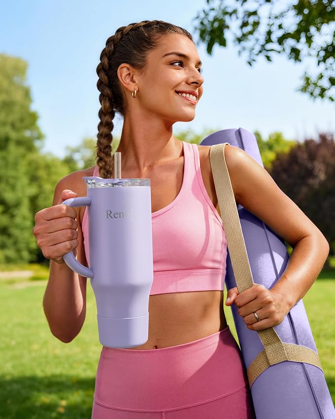 Renoj Insulated Mug 100% Leak Proof Insulated Water Bottle for Iced Coffee & Hot Drinks - Fits Car Cup Holder, Ideal Gift, 2 Straws & Silicone Boot - SnapShift Blue 32 oz - Image 6